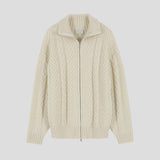 Twist rope high neck knit zip-up