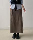 Belted H-Line Brushed Long Skirt