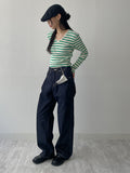 Ribbed Stripe V-Neck Tee