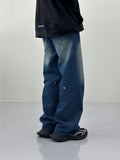 Snake flap button denim pants