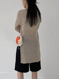 Crople Boat Neck Loose Fit Long Knit