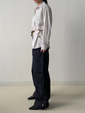 [Wrinkle Free] Two Way Wrap Stripe Loose Fit Shirt