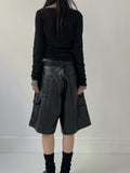 [unisex] Leather Carpenter Bermuda Wide Pants