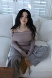 Angora fur off-shoulder knit