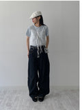 [unisex] 250 pin tuck wide denim pants