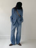 [unisex] Edge Pin Tuck Overfit Denim Shirt Jacket