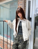 Shuni no-collar snap button string pocket crop overfit jacket