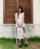 Brew Ribbon Shirring Layered Sleeveless One Piece