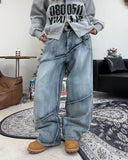 Luke diagonal panel washed denim pants