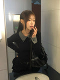 Rosin Color Matching Collar Button Slim Long Sleeve T-shirt