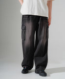 Brushed Washing Cargo Denim Pants