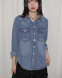 Shuffle western incision pocket long sleeve denim shirt