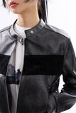 Block suede crop racing leather jacket