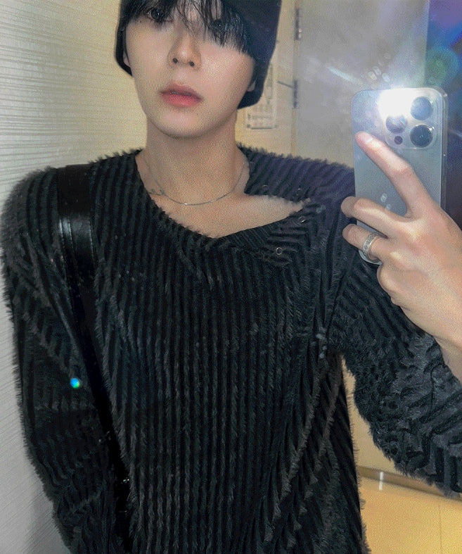 【COSYHARU】Fur stripe snap Tee COSYHARU (コシハル) - ファーストライプスナップTシャツ / Fur
