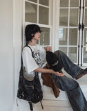 Late Back Leather Pocket Denim Pants