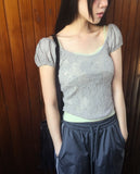 Kiha lace see-through puff crop short-sleeve T-shirt