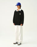 Flower Dot Embroidery Collar Sweatshirt