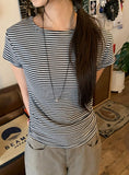 Yurimo Stripe Boat Neck Short Sleeve Tee