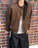 Shy Suede No-Collars Snap Button Zipper Pocket Blouson Jacket