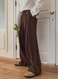 Leaf double pin tuck string wide slacks