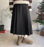 Chocoi banding wool pleated midi skirt