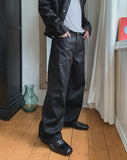 Canto Coated Black Denim Wide Pants