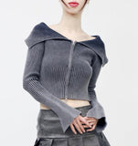 Beckyan Off-Shoulder Two-Way Knit Zip-up