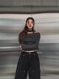 [Muffler set] Ray off-shoulder single-breasted long-sleeved