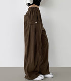 Corduroy Side Snap Button Folding Wide Banding Pants