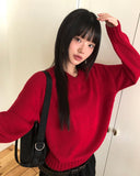 Shus Basic V-Neck Loose Fit Long Sleeve Knit