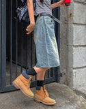 Side pin tuck washed bermuda denim pants