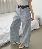 Stripe Heart Embroidery Patch Avant Wide Fit Pants
