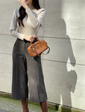Shuk Herringbone Banding Brushed Wide Crop Slacks Pants