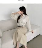 H-line Loose Back Slit Cotton Long Skirt