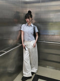Nere Rivet Side Slit Wide Cotton Pants