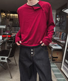 Notch diagonal button layered long sleeve