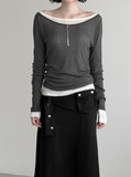 Renne See-through Boat Neck Long Sleeve Tee
