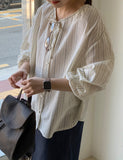 [BAONHAUS] Lulubo Shirring Round Stripe Blouse