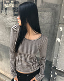 Yvonne Stripe Round Neck Slim Fit Long Sleeve T-Shirt