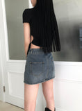 side open denim skirt