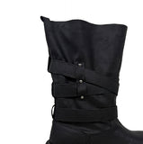 +6cm Vintage Crack Buckle Studded Mid Boots