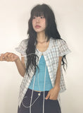 Arche Check Frill Short Sleeve Blouse