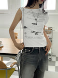 Pebble Hip Lettering Unbalanced Sleeveless