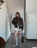 Pond cut washing two-way leather jacket