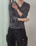 Div Ribbed Henley Neck Long Sleeve Tee