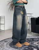 Frit Washing Wide Denim Pants