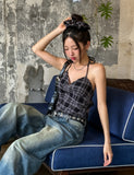 Wiz Strap Check Blouse Scrunch Set
