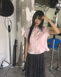 Riffen Pintuck Frill Short Sleeve Shirt