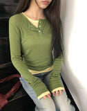 Tenre Layered Tencel Button Long Sleeve T-shirt