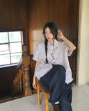 Copper linen overfit check shirt